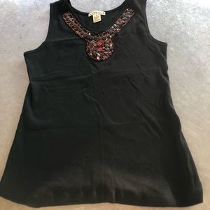 Simply Susie Black Tank Top w/ Bead Embellishments. SZ M